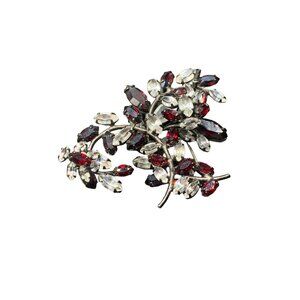 Schreiner Trembler Brooch Red and Clear 1950s Fancy Pin Unsigned Needs REPAIR